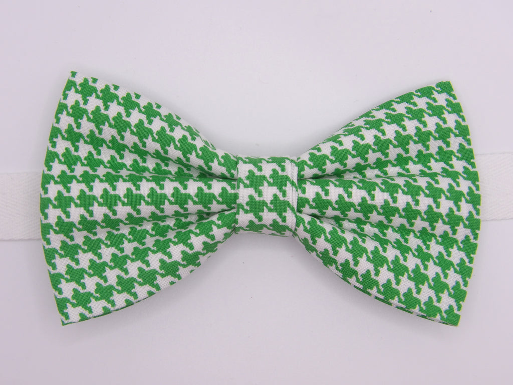 Houndstooth Bow tie / Bright Green & White / Pre-tied Bow tie