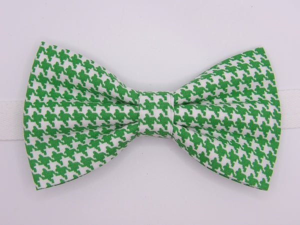 Houndstooth Bow tie / Bright Green & White / Pre-tied Bow tie