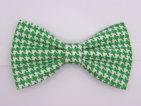 Houndstooth Bow tie / Bright Green & White / Pre-tied Bow tie