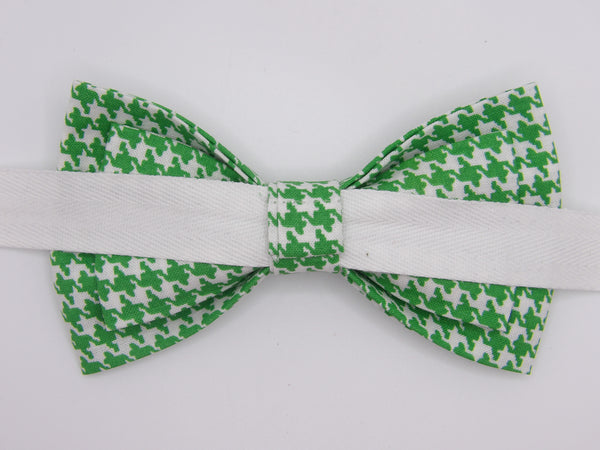 Houndstooth Bow tie / Bright Green & White / Pre-tied Bow tie