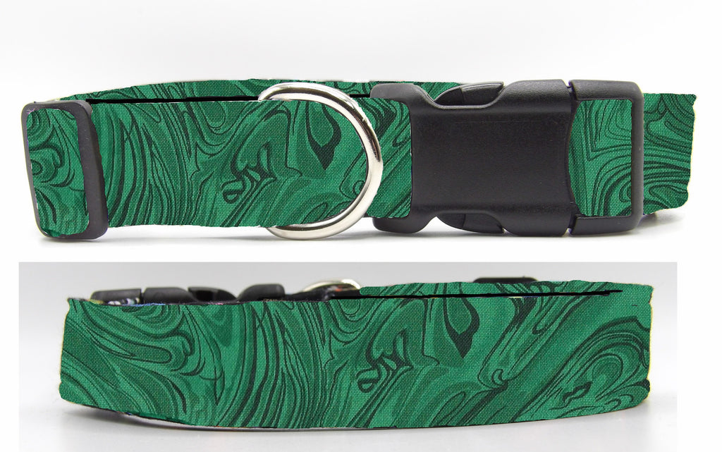 Green Marble Dog Collar / Shades of Green in a Marble Design / Matching Dog Bow tie