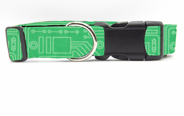 Computer Dog Collar / White Traces on Light Green / Circuit Board / Cool Dog Collar / Matching Dog Bow tie