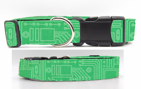Computer Dog Collar / White Traces on Light Green / Circuit Board / Cool Dog Collar / Matching Dog Bow tie