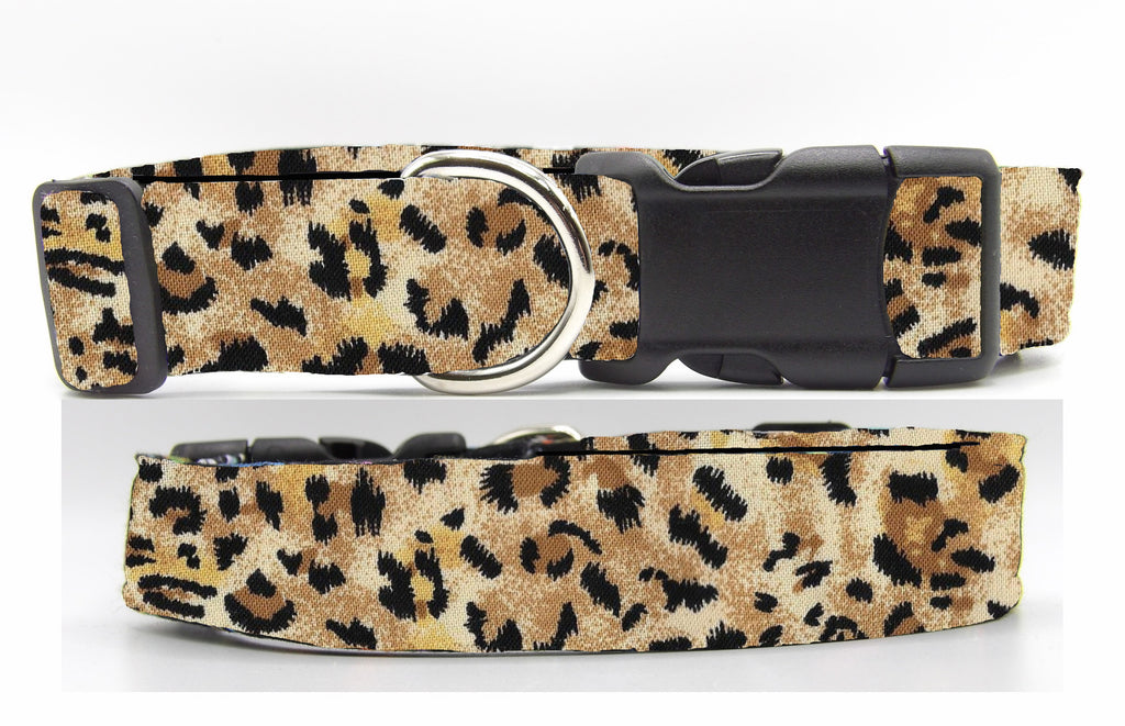 Jaguar Print Dog Collar / Small Jaguar Spots on Tan / Exotic Dog Collar / Matching Dog Bow tie