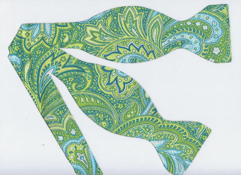 Springtime Paisley Bow tie / Shades of Light Blue & Green / Self-tie & Pre-tied Bow tie