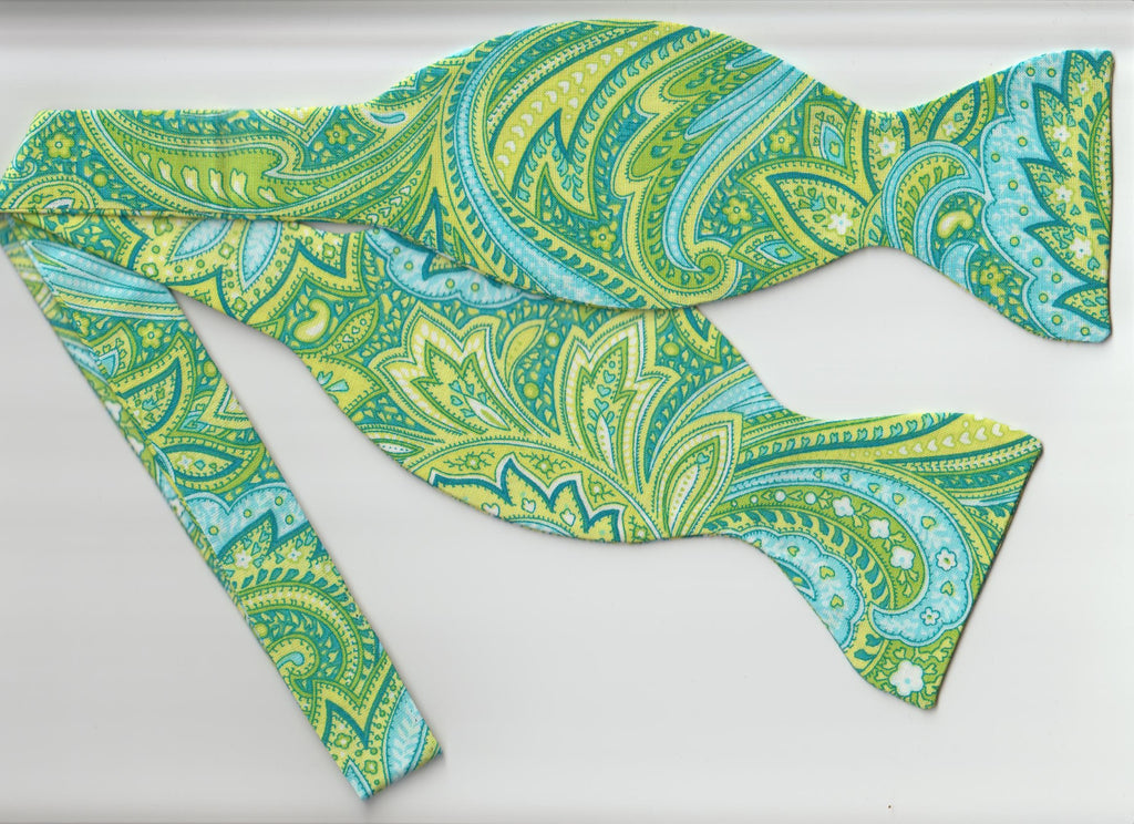 Springtime Paisley Bow tie / Shades of Light Blue & Green / Self-tie & Pre-tied Bow tie