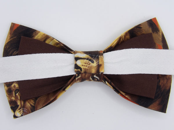 African Lions Bow tie / King of the Jungle on Dark Orange / Self-tie & Pre-tied Bow tie