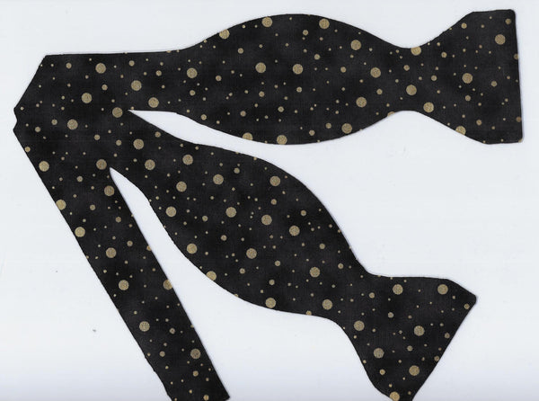 Gold & Black Bow tie / Metallic Gold Dots on Black / Self-tie & Pre-tied Bow tie