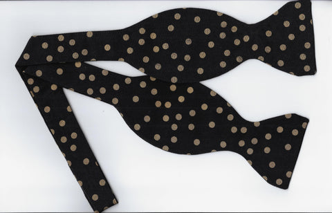 Gold & Black Bow tie / Metallic Gold Polka Dots on Black / Self-tie & Pre-tied Bow tie