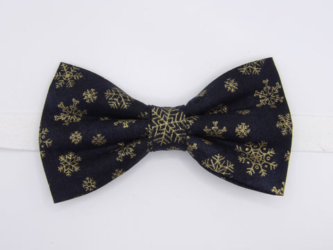 Christmas Bow tie / Metallic Gold Snowflakes on Black / Pre-tied Bow tie