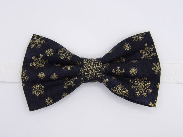 Christmas Bow tie / Metallic Gold Snowflakes on Black / Self-tie & Pre-tied Bow tie