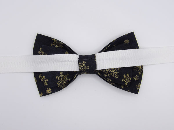 Christmas Bow tie / Metallic Gold Snowflakes on Black / Self-tie & Pre-tied Bow tie