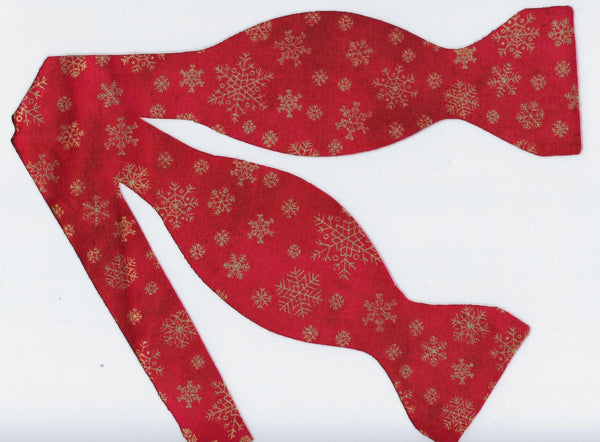 Christmas Bow tie / Metallic Gold Snowflakes on Red / Self-tie & Pre-tied Bow tie