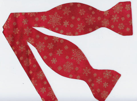 Christmas Bow tie / Metallic Gold Snowflakes on Red / Self-tie & Pre-tied Bow tie