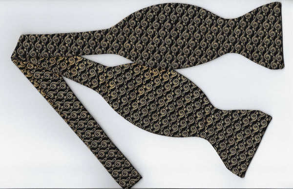 Music Bow tie / Metallic Gold Treble Clefs / Gold & Black Bow tie / Self-tie & Pre-tied Bow tie