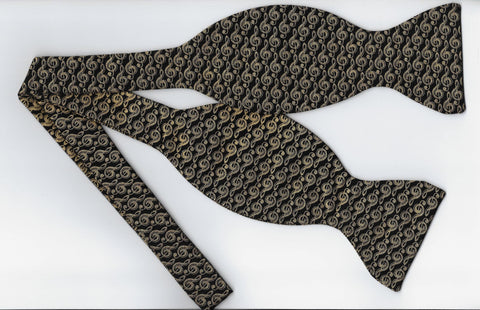Music Bow tie / Metallic Gold Treble Clefs / Gold & Black Bow tie / Self-tie & Pre-tied Bow tie