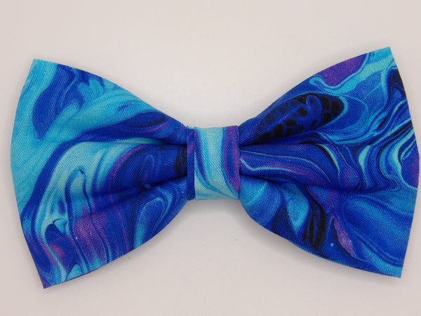 Sapphire Blue Dog Collar / Flowing Shades of Blue / Purplle & Black Highlights / Matching Dog Bow tie