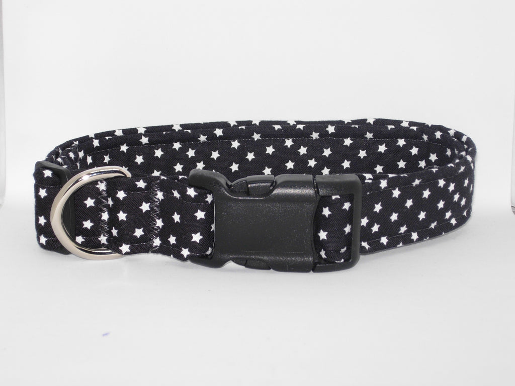 Starry Night Dog Collar / White Stars on Black / Black & White Dog Collar / Matching Dog Bow tie