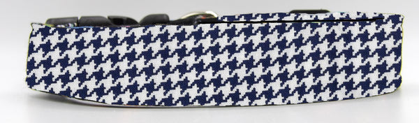 Houndstooth Dog Collar / Navy Blue & White Houndstooth / Matching Dog Bow tie