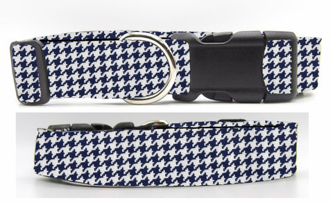 Houndstooth Dog Collar / Navy Blue & White Houndstooth / Matching Dog Bow tie