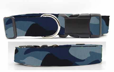 Navy Blue Camo Dog Collar / Shades of Blue Camo / Military Dog Collar / Matching Dog Bow tie