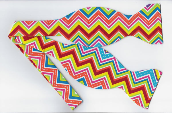 Neon Chevron Bow tie / Red, Blue, Yellow, Orange, Green Stripes / Self-tie & Pre-tied Bow tie - Bow Tie Expressions