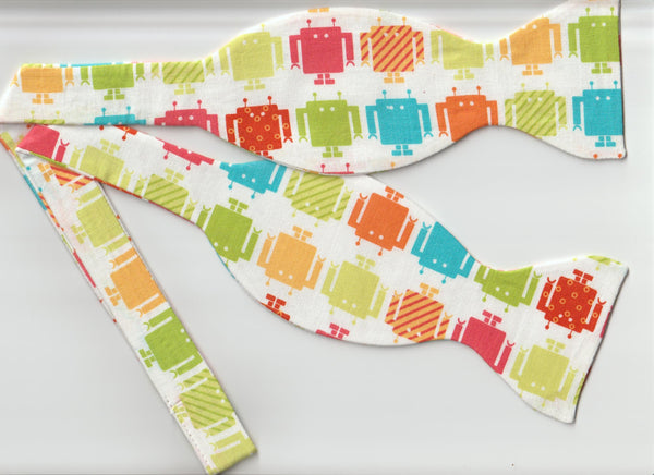 Robot Bow tie - Lime Green, Orange, Yellow & Red Robots | Self-tie & Pre-tied Bow tie