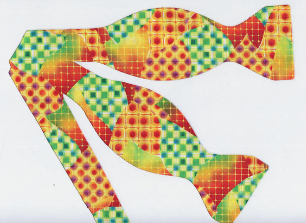 Country Chic Bow tie / Orange, Yellow, Green, Purple Mosaic Design / Self-tie & Pre-tied Bow tie - Bow Tie Expressions