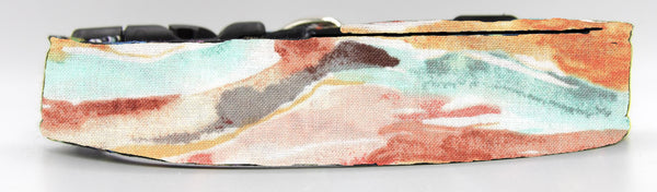 Painted Canyon Dog Collar / Trendy Peach & Teal / Wavy Watercolors / Abstract Art Dog Collar / Matching Dog Bow tie