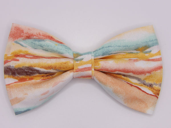 Painted Canyon Bow tie / Abstract Art / Trendy Peach & Teal / Wavy Watercolors / Pre-tied Bow tie