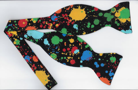 Paint Splatter Bow Tie / Green, Blue, Yellow & Red on Black / Paintball / Self-tie & Pre-tied Bow tie - Bow Tie Expressions