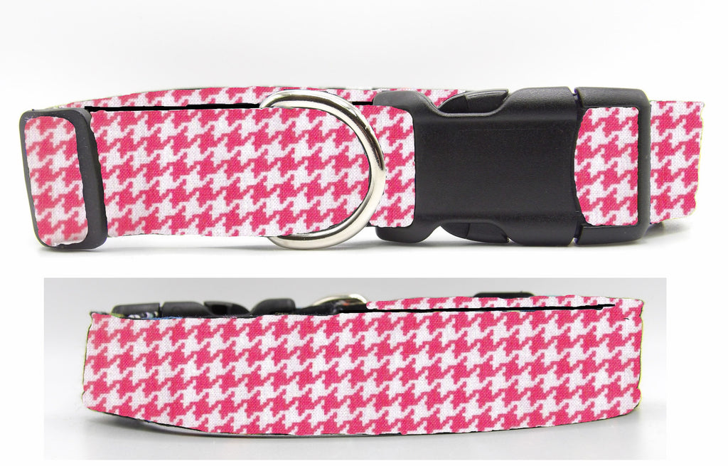 Houndstooth Dog Collar / Pink & White Houndstooth / Matching Dog Bow tie