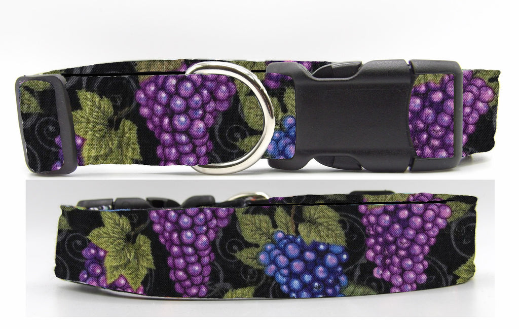 Fresh Grapes Dog Collar / Purple & Blue Grape Bunches with Grape Leaves / Matching Dog Bow tie