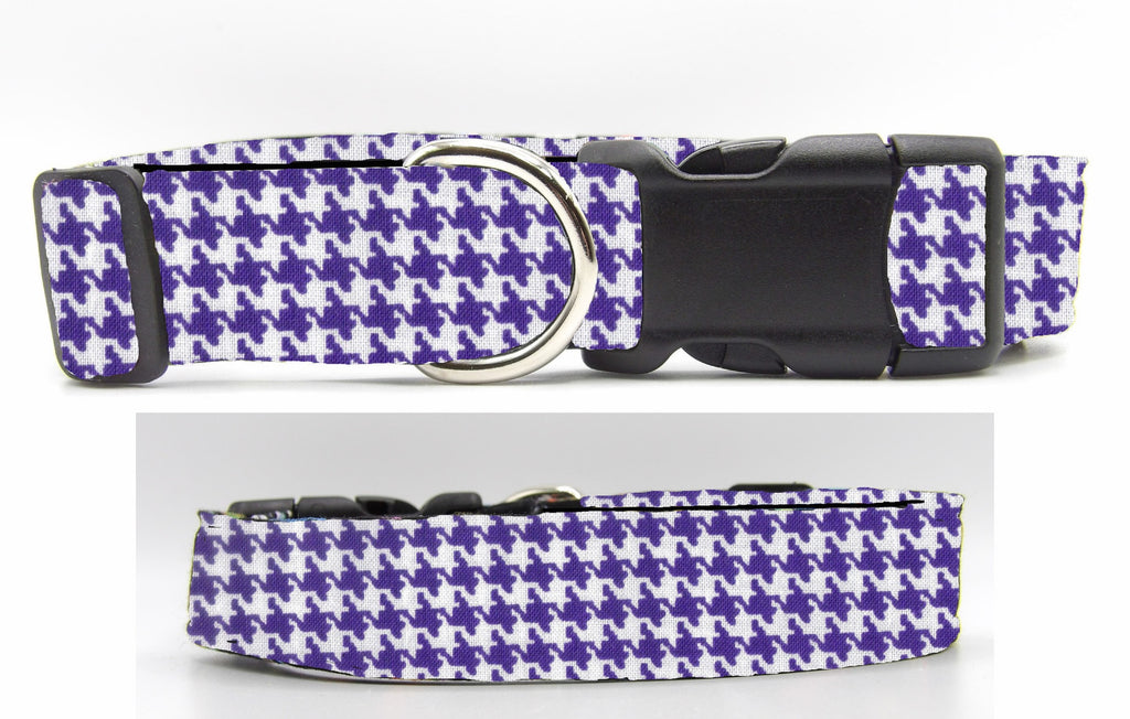 Houndstooth Dog Collar / Purple & White Houndstooth / Matching Dog Bow tie