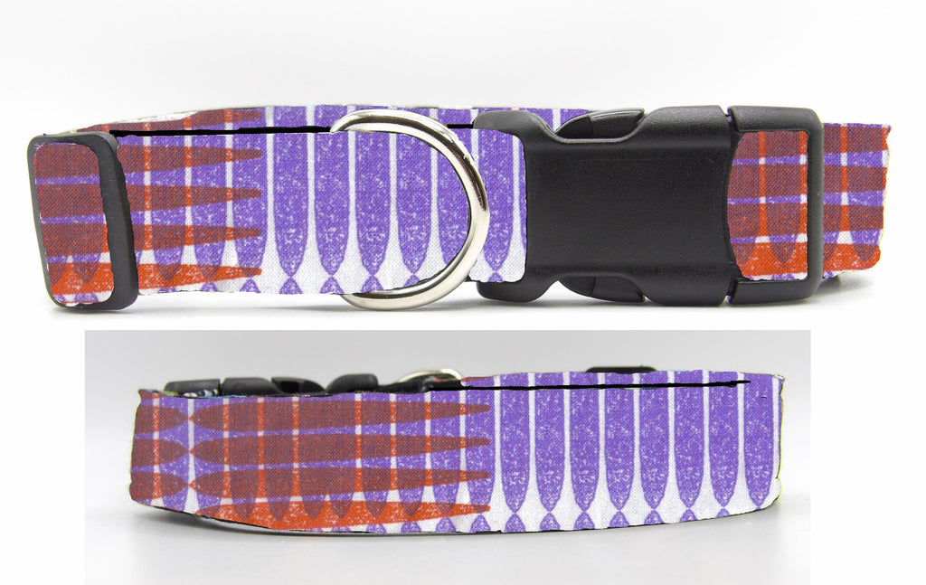 Designer Dog Collar / Purple & Red Plaid Impressions / Cool Dog Collar / Matching Dog Bow tie