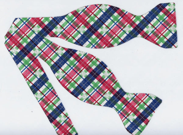 Christmas Bow tie / Red, Blue & Green Snowy Plaid / Christmas Plaid / Self-tie & Pre-tied Bow tie - Bow Tie Expressions