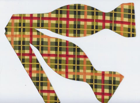 Autumn Bow tie / Red, Green, Orange Plaid / Fall Colors / Self-tie & Pre-tied Bow tie