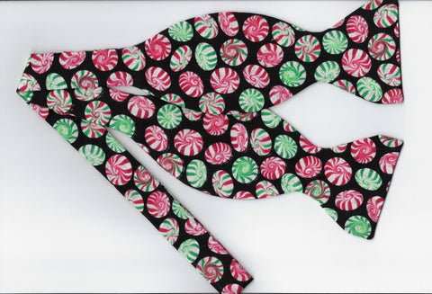Christmas Candy Bow tie / Sparkling Peppermint Disks on Black / Self-tie & Pre-tied Bow tie - Bow Tie Expressions