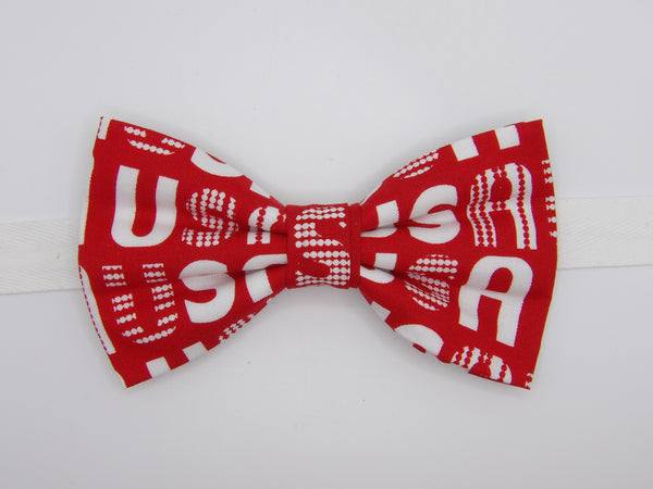 Patriotic Bow tie / Red & White USA / 4th of July / Pre-tied Bow tie