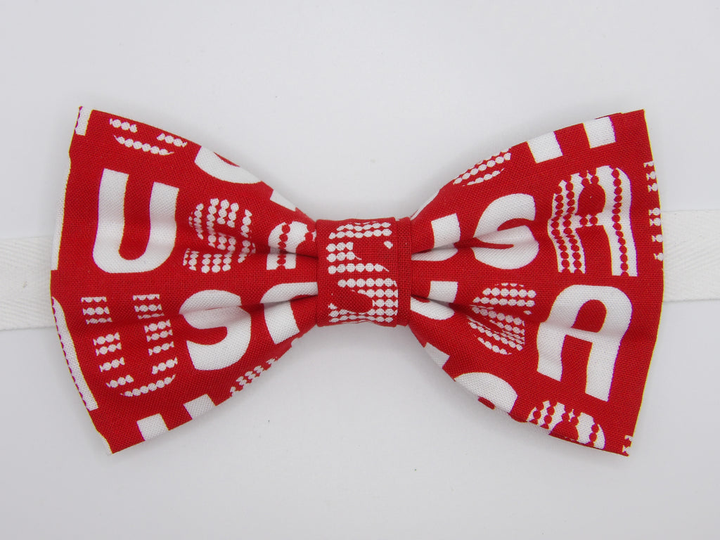 Patriotic Bow tie / Red & White USA / 4th of July / Pre-tied Bow tie