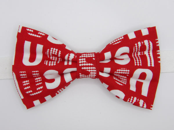 Patriotic Bow tie / Red & White USA / 4th of July / Pre-tied Bow tie