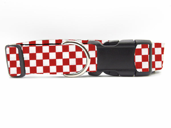Checkerboard Dog Collar / Red & White Checks / Red Plaid Dog Collar / Matching Dog Bow tie