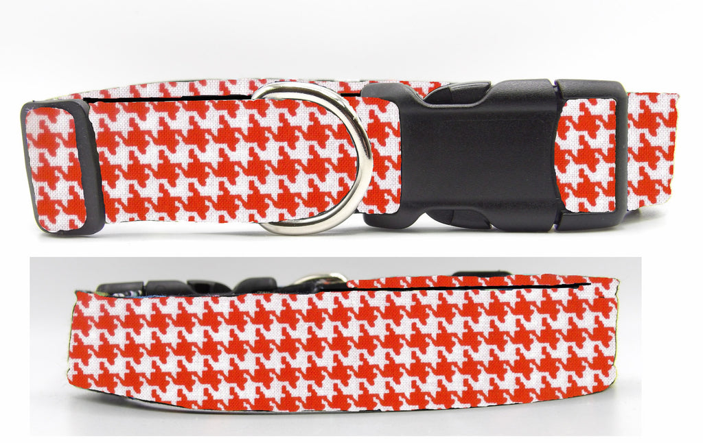 Houndstooth Dog Collar / Red & White Houndstooth / Matching Dog Bow tie