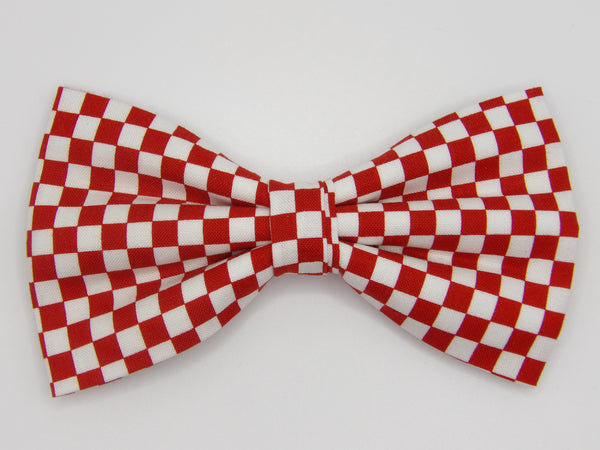 Checkerboard Bow tie / Red & White Checks / Pre-tied Bow tie - Bow Tie Expressions