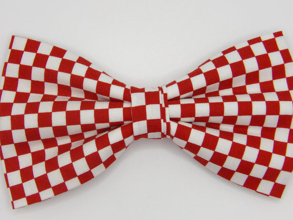 Checkerboard Bow tie / Red & White Checks / Pre-tied Bow tie - Bow Tie Expressions