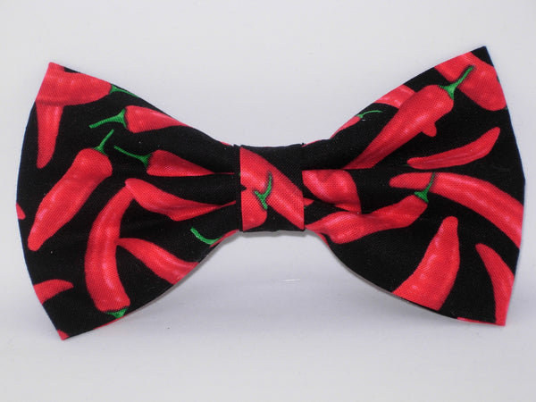 Chili Pepper Dog Collar / Red Hot Peppers on Black / BBQ Dog Collar / Matching Dog Bow tie