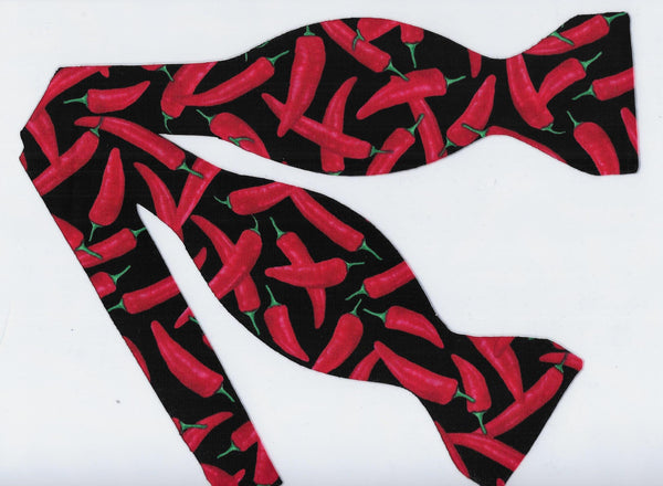 Red Pepper Bow tie / Spicy Hot Chili Peppers on Black / Self-tie & Pre-tied Bow tie