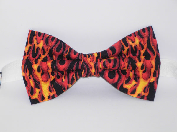 Red Flames Bow tie / Red & Yellow Flames on Black / BBQ / Grilling / Racing / Pre-tied Bow tie