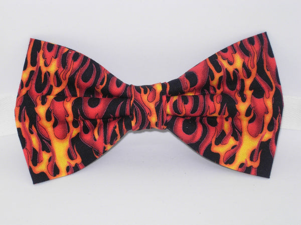 Red Flames Bow tie / Red & Yellow Flames on Black / BBQ / Grilling / Racing / Pre-tied Bow tie