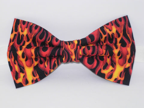 Red Flames Bow tie / Red & Yellow Flames on Black / BBQ / Grilling / Racing / Pre-tied Bow tie